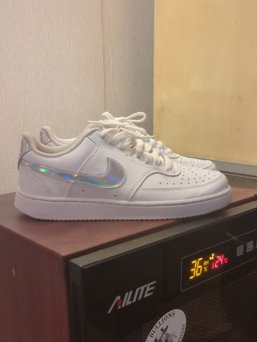 Nike Court Vision Low Women's White Sneakers with Iridescent Swoosh
